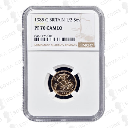 1985 Gold Proof Half Sovereign reverse – St George and the Dragon design PF70 Cameo
