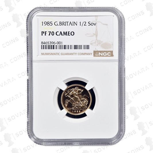 1985 Gold Proof Half Sovereign reverse – St George and the Dragon design PF70 Cameo