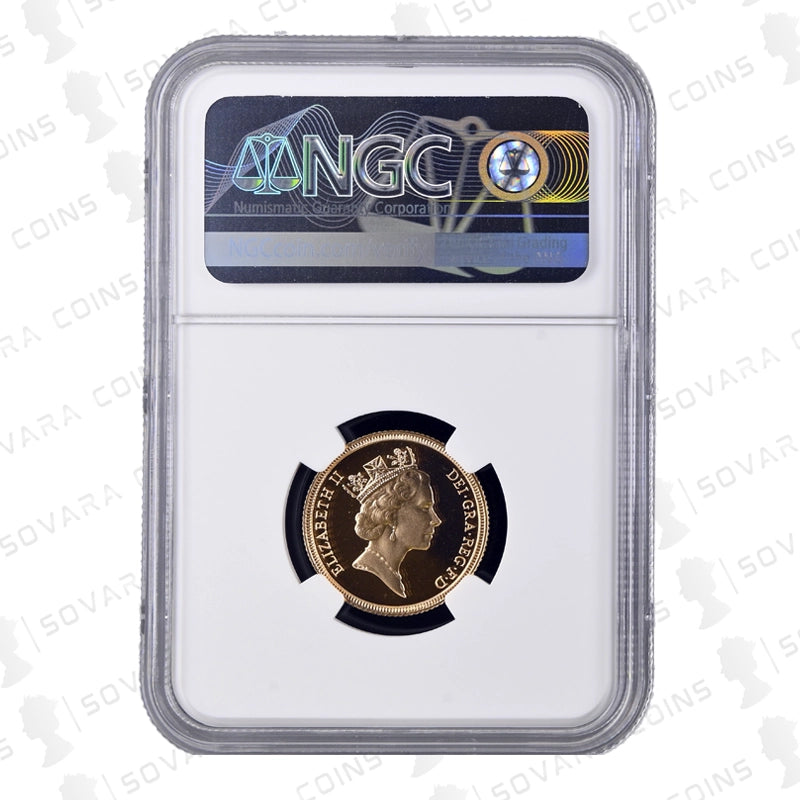 1985 Gold Proof Sovereign obverse – Queen Elizabeth II portrait PF70 Ultra Cameo