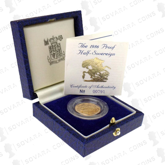 1986 Gold Proof Half Sovereign in Royal Mint presentation case with certificate