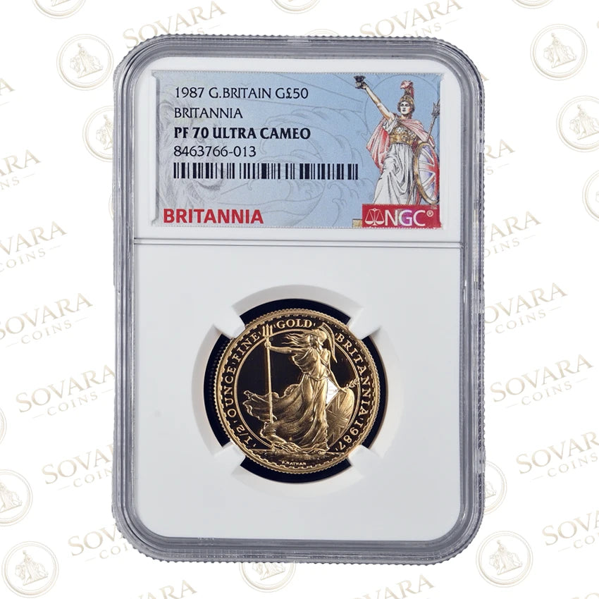 1987 Half-Ounce Britannia gold proof NGC PF70 Ultra Cameo graded slab