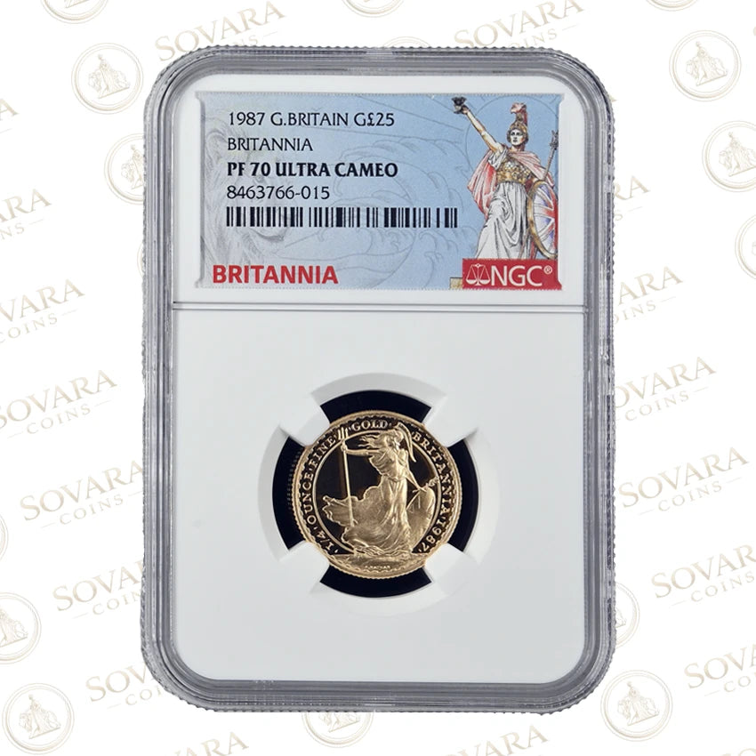 1987 Quarter-Ounce Britannia gold proof NGC PF70 Ultra Cameo graded slab
