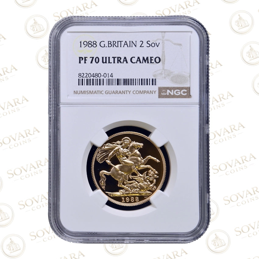 1988 Gold Proof Double Sovereign PF70 Ultra Cameo NGC graded 22 carat gold British coin