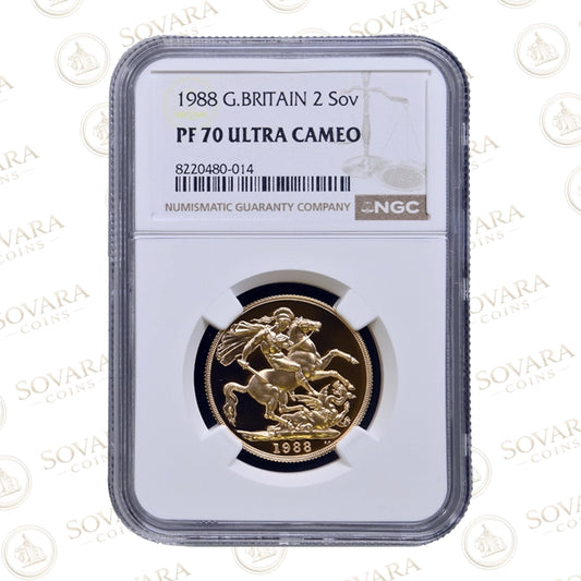 1988 Gold Proof Double Sovereign PF70 Ultra Cameo NGC graded 22 carat gold British coin