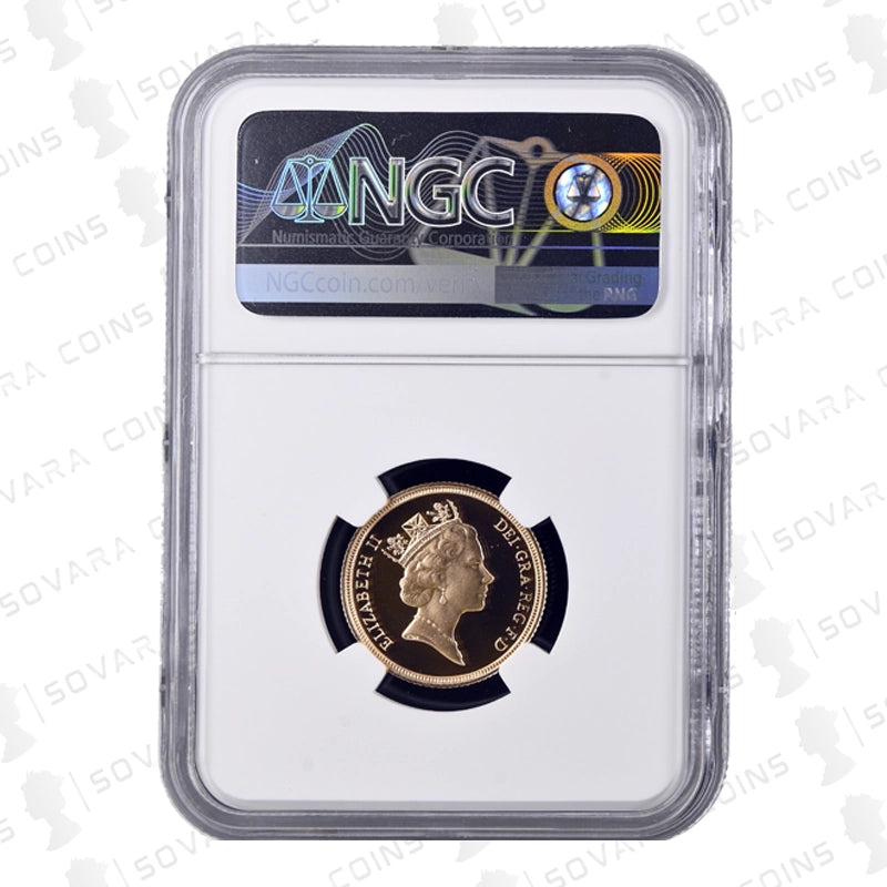 1988 Gold Proof Sovereign obverse – Queen Elizabeth II portrait PF70 Ultra Cameo