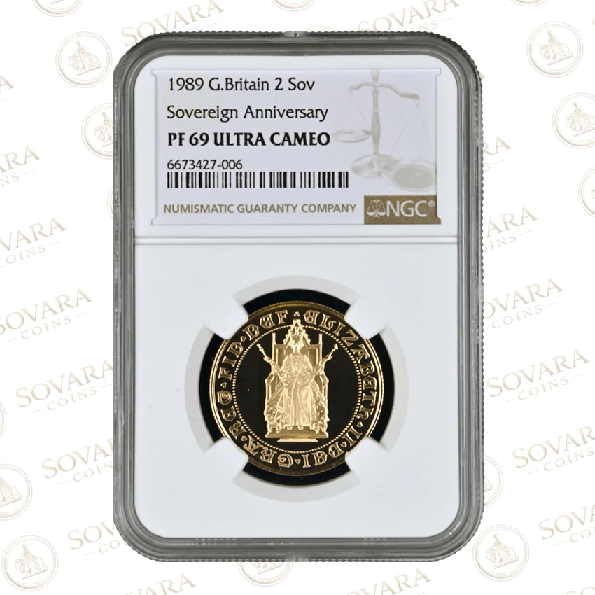 1989 Gold Proof Double Sovereign NGC PF69 Ultra Cameo graded slab