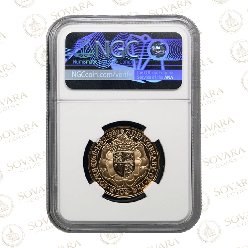 1989 Gold Proof Double Sovereign reverse – Tudor shield within double rose PF70 UC