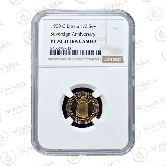 1989 Gold Proof Half Sovereign PF70 NGC graded coin