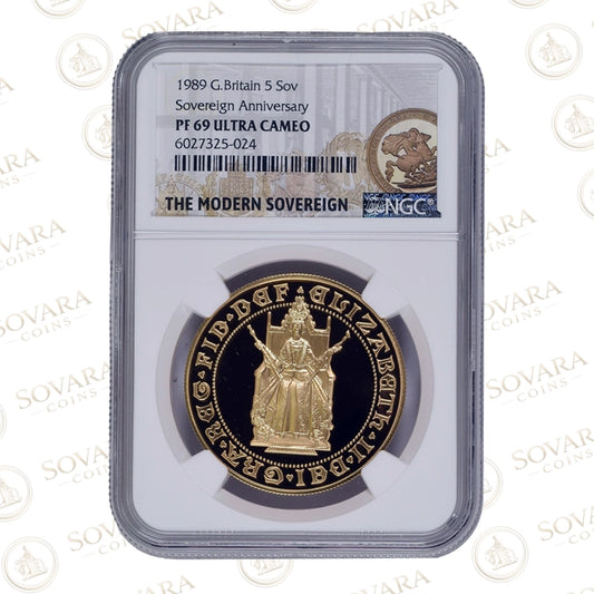 1989 Gold Proof Quintuple Sovereign PF69 NGC graded coin