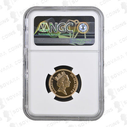 Gold coin in a NGC holder on a white background