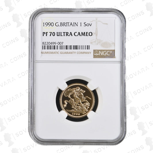 1990 Gold Proof Sovereign graded PF70 Ultra Cameo by NGC