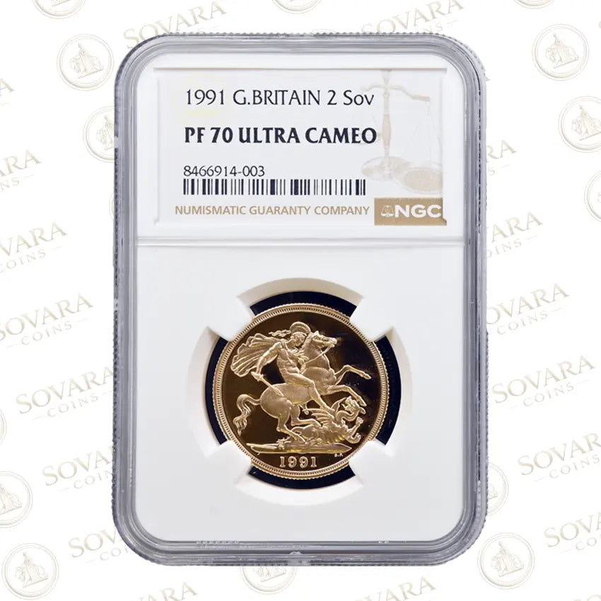 1991 Gold Proof Double Sovereign 2 Pound NGC PF70 Ultra Cameo Top Pop