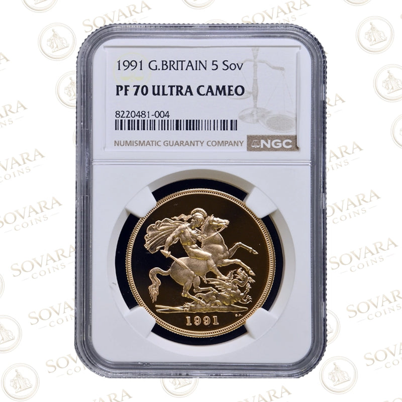 1991 Gold Proof Five Pound Sovereign PF70 Ultra Cameo NGC graded coin Elizabeth II