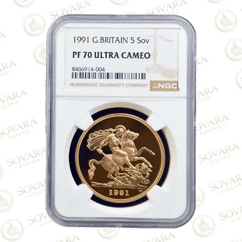 1991 Gold Proof Quintuple Sovereign 5 Sovereign NGC PF70 Ultra Cameo Top Pop