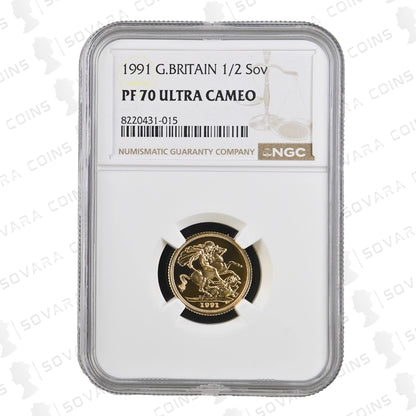 1991 Gold Proof Half Sovereign graded NGC PF70 Ultra Cameo featuring St George and the Dragon