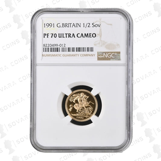 1991 Gold Proof Half Sovereign graded PF70 Ultra Cameo by NGC