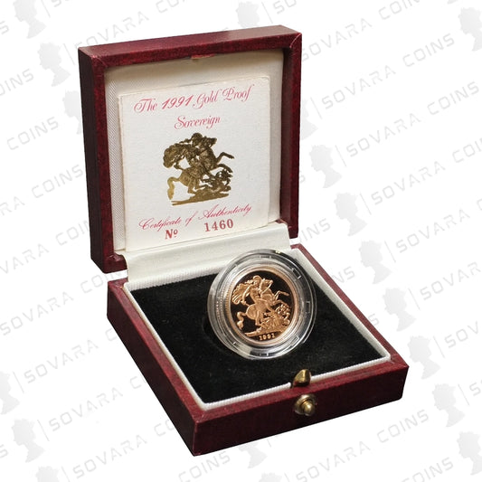 1991 Gold Proof Sovereign coin in original Royal Mint presentation box