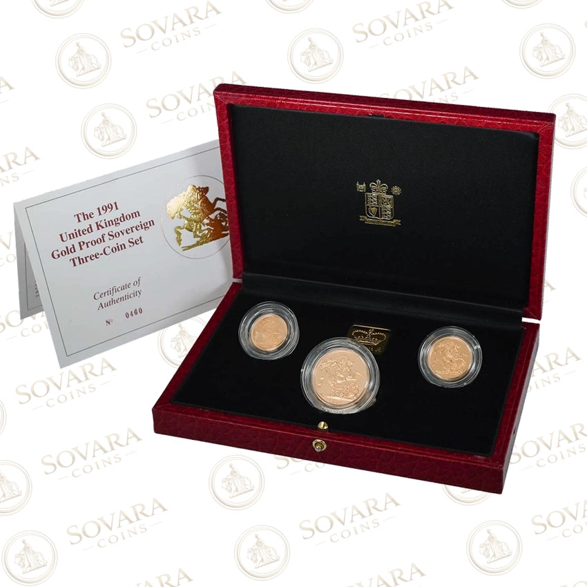1991 sovereign three coin gold proof set Royal Mint box