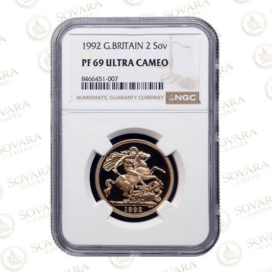 1992 Gold Proof Double Sovereign PF69 Ultra Cameo NGC graded British gold coin