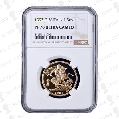 1992 Gold Proof Double Sovereign PF70 Ultra Cameo - The Royal Mint