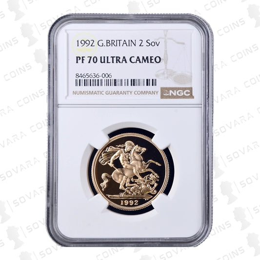 1992 Gold Proof Double Sovereign PF70 Ultra Cameo - The Royal Mint