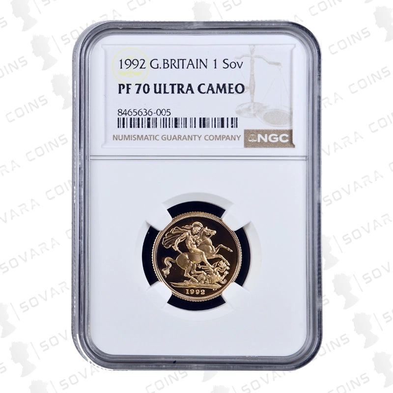 1992 Gold Proof Sovereign graded PF70 Ultra Cameo by NGC