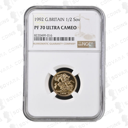 1992 Gold Proof Half Sovereign graded PF70 Ultra Cameo by NGC