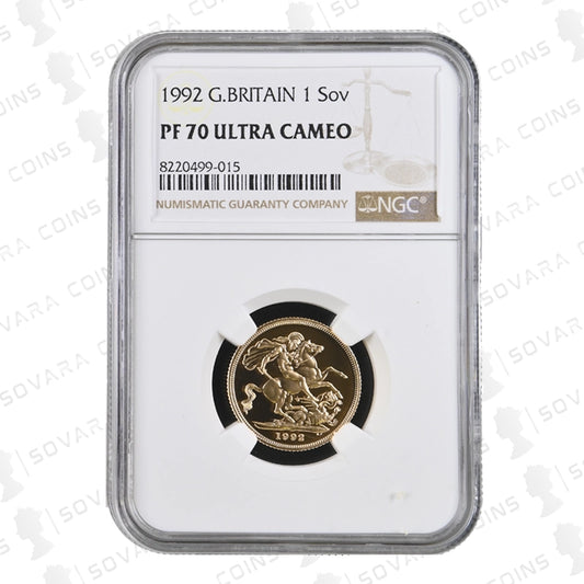 1992 Gold Proof Sovereign graded PF70 Ultra Cameo by NGC