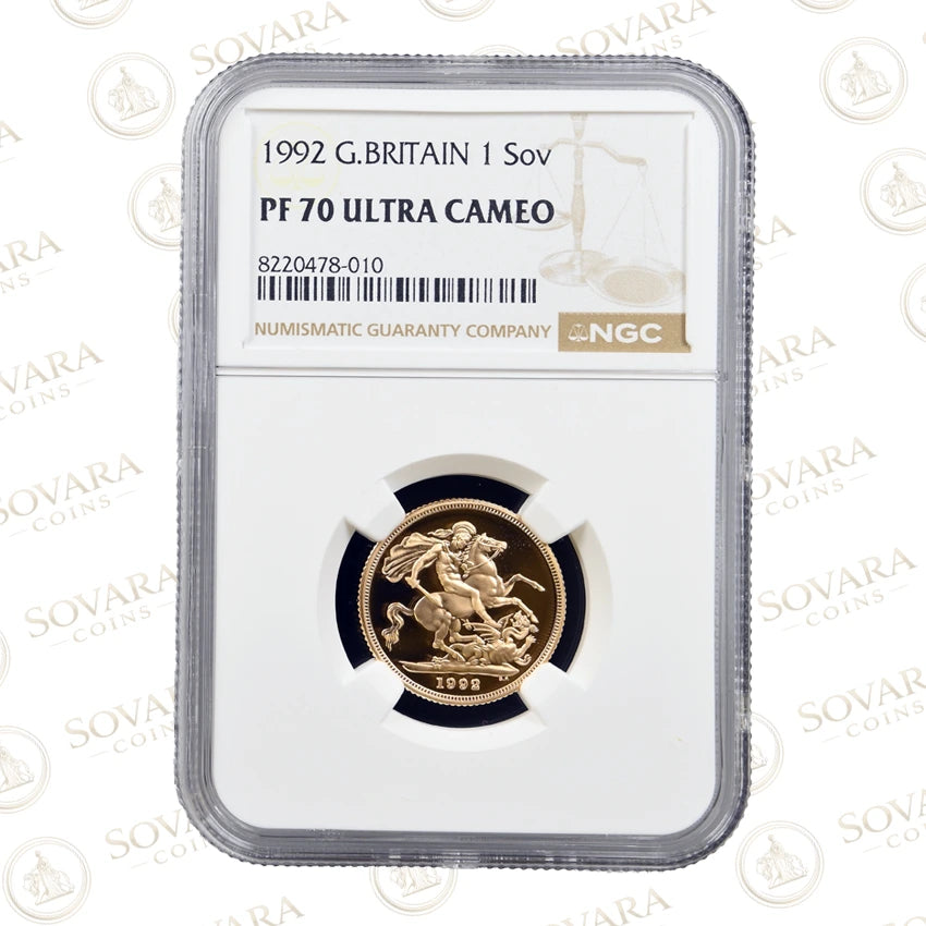 1992 Gold Proof Sovereign graded PF70 Ultra Cameo by NGC