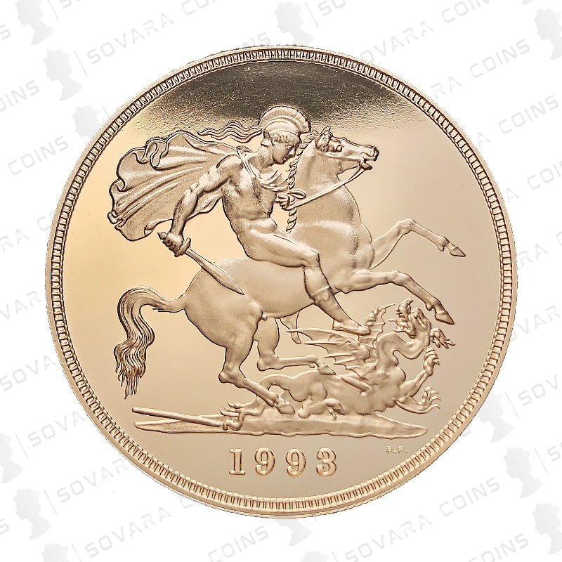 1993 Gold Proof Five Sovereign – Maklouf obverse and St George reverse