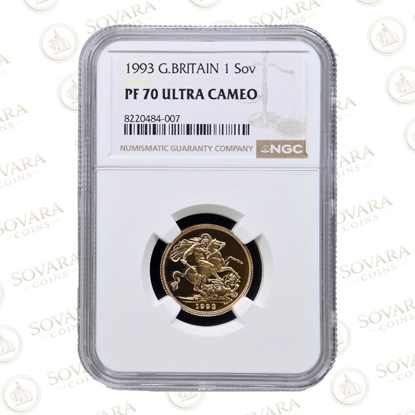 1993 Gold Proof Sovereign PF70 Ultra Cameo NGC graded British gold coin