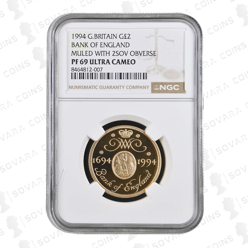 1994 Gold Proof £2 Bank of England Mule Error NGC graded PF69 Ultra Cameo reverse