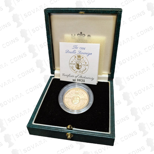 1994 Bank of England Gold Proof Double Sovereign £2 Mule Error Coin with box and certificate