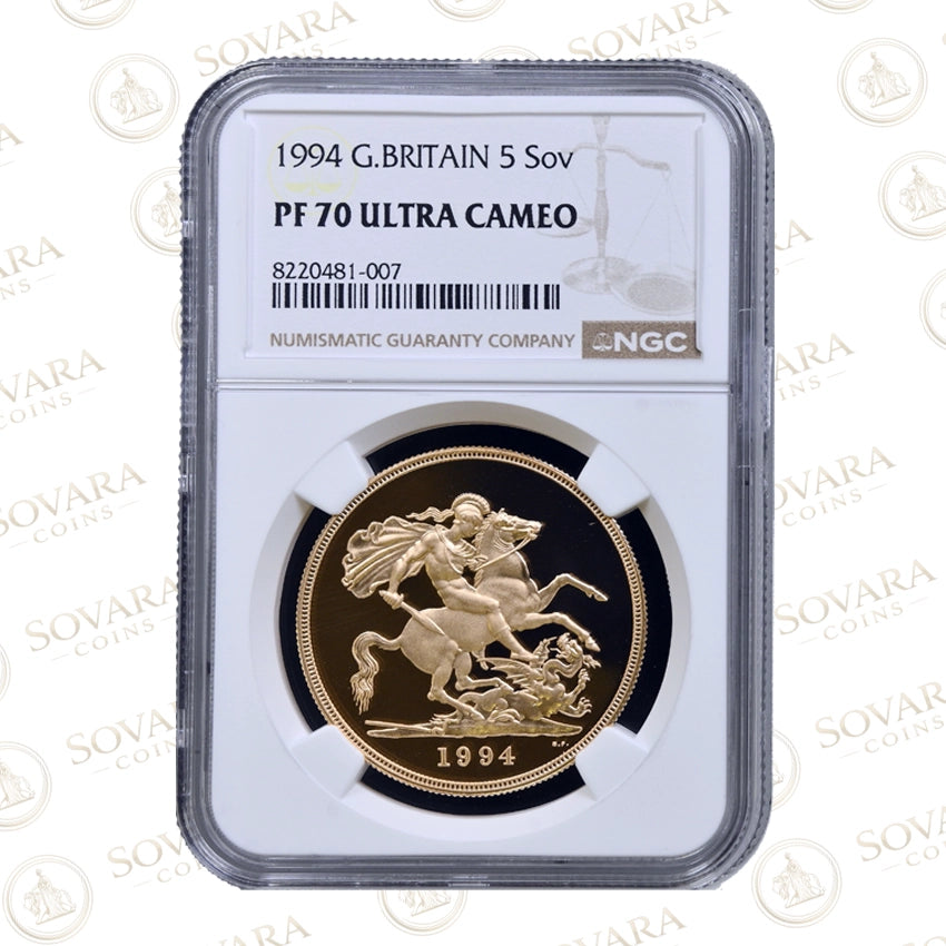 1994 Gold Proof Five Pound Sovereign PF70 Ultra Cameo NGC graded Elizabeth II