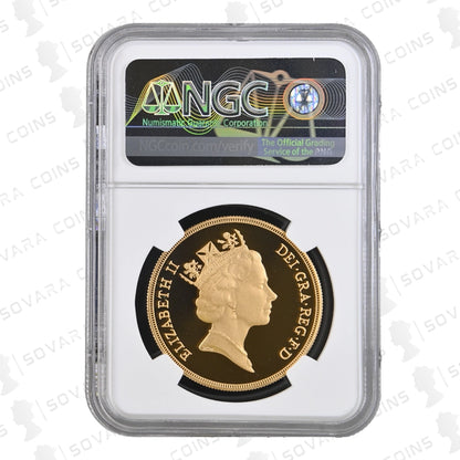 Gold coin in a protective case with NGC logo on a white background