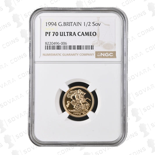 1994 Gold Proof Half Sovereign PF70 Ultra Cameo