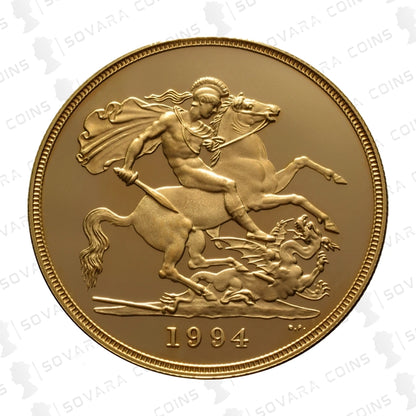 Reverse of 1994 Gold Proof Sovereigns – Five Pound to Half Sovereign