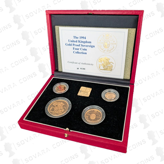 1994 Gold Proof 4-Coin Sovereign Set in Royal Mint Box with COA