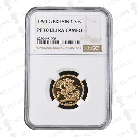 1994 Gold Proof Sovereign graded PF70 Ultra Cameo by NGC