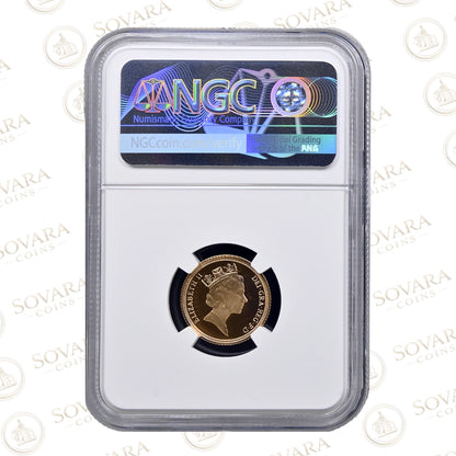 Reverse of the 1996 Gold Proof Half Sovereign PF70 Ultra Cameo in NGC holder