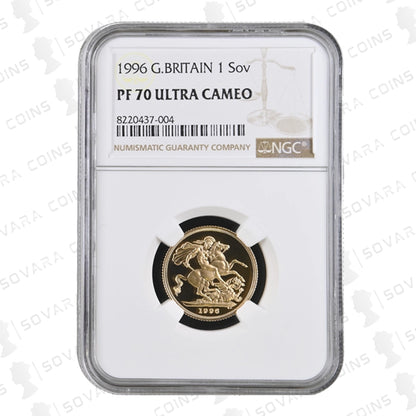 1996 Gold Proof Sovereign graded PF70 Ultra Cameo by NGC