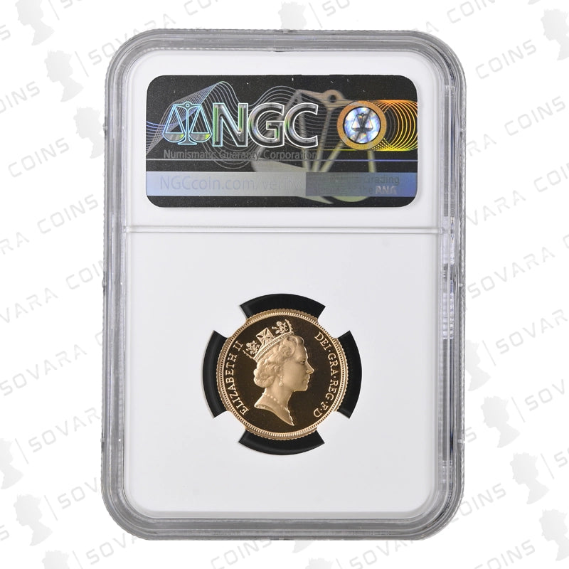 Gold coin in a protective holder with ngc certification label on a white background
