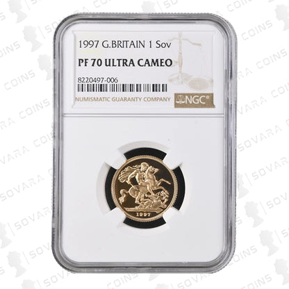 1997 Gold Proof Sovereign graded PF70 Ultra Cameo by NGC