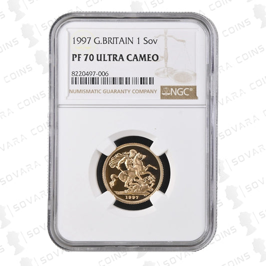 1997 Gold Proof Sovereign graded PF70 Ultra Cameo by NGC