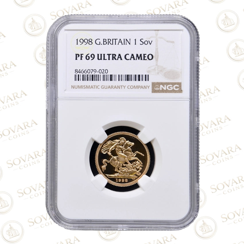 1998 Gold Proof Sovereign PF69 Ultra Cameo graded coin