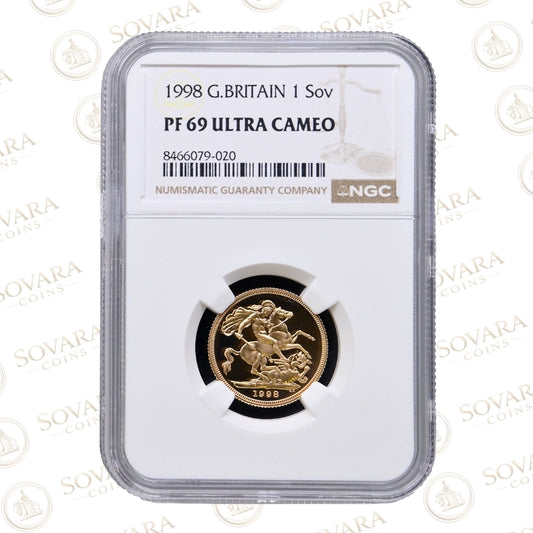 1998 Gold Proof Sovereign PF69 Ultra Cameo graded coin