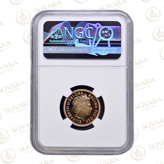 Reverse of the 1998 Gold Proof Sovereign PF70 Ultra Cameo in NGC holder