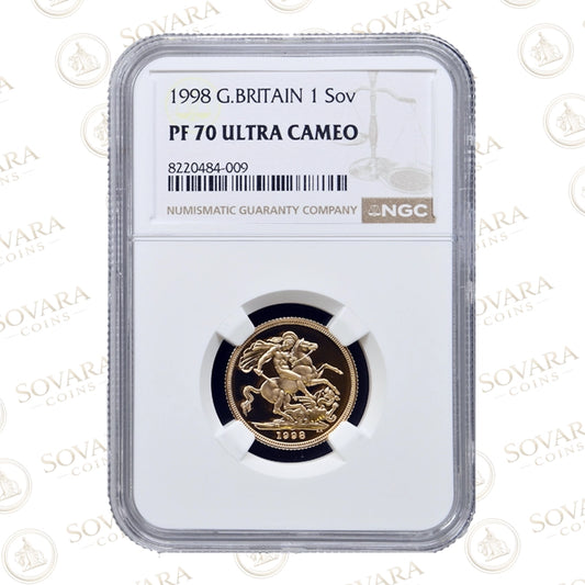 1998 Gold Proof Sovereign PF70 Ultra Cameo NGC graded coin
