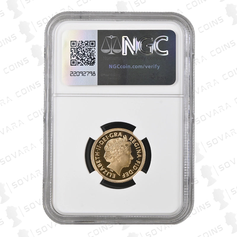 Gold coin in NGC holder with visible branding and QR code