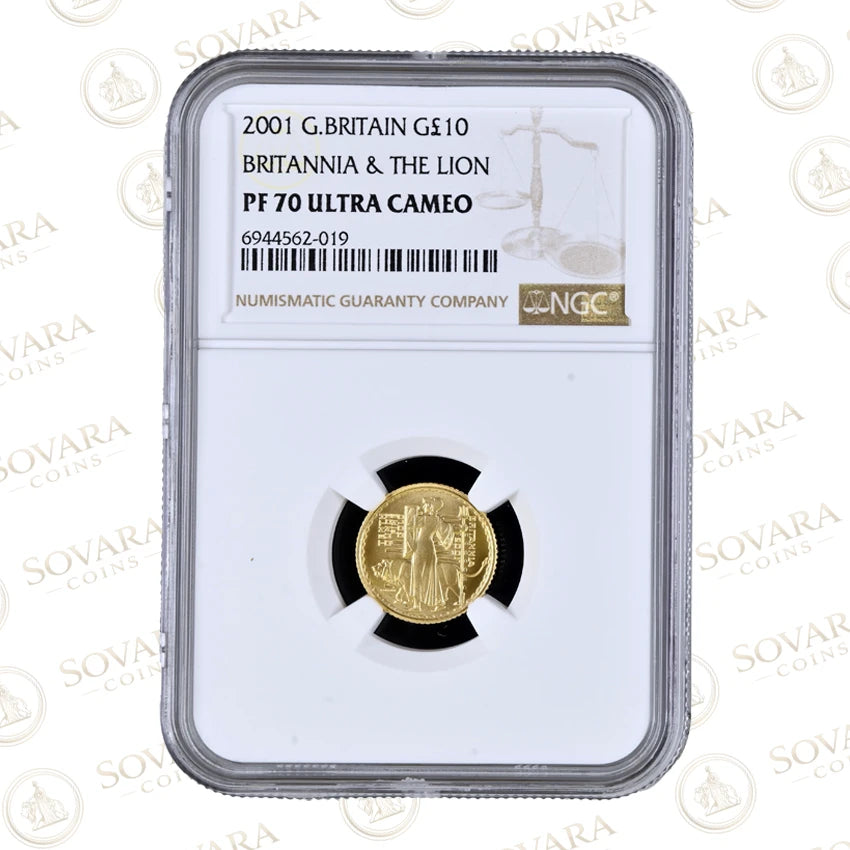 2001 Britannia and the Lion Tenth-Ounce gold proof NGC PF70 Ultra Cameo graded slab